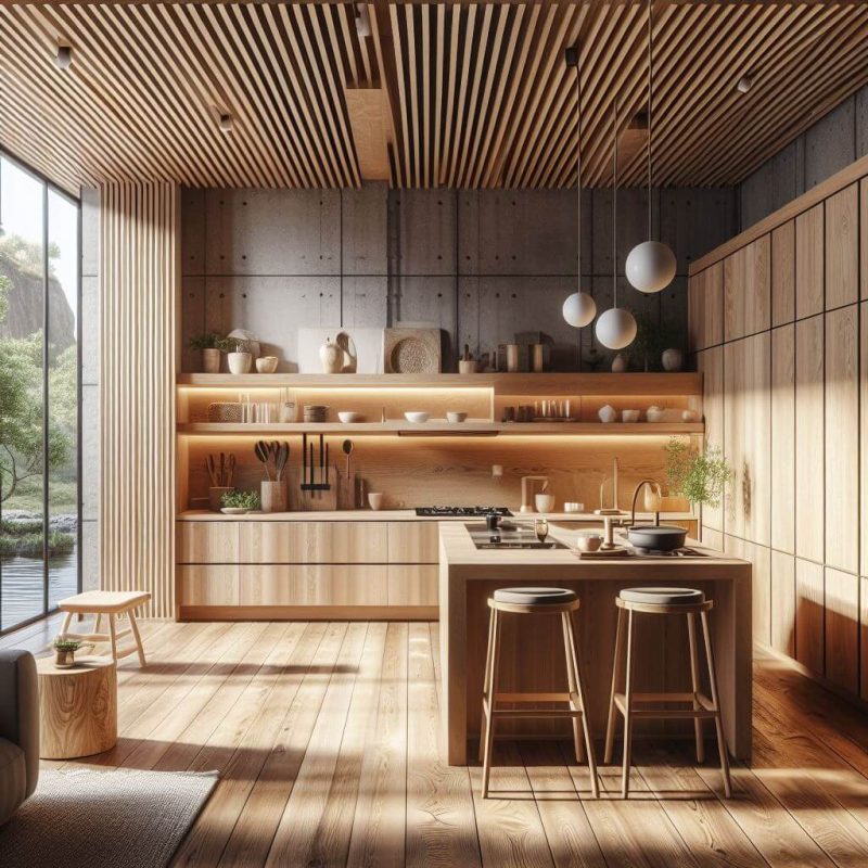 10 Xu Hướng Thiết Kế Nội Thất Độc Đáo cho Năm 2024 8 phong bep phong cach Wabi Sabi hoan thien