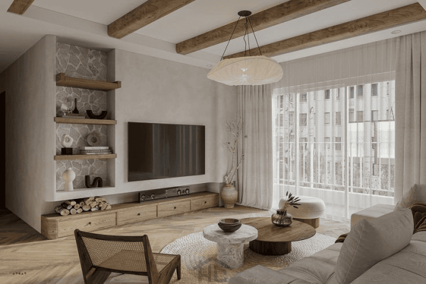 mau phong khach dep phong cach Japandi 19