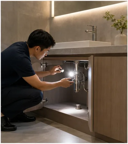Kiểm tra rò nước dưới lavabo căn hộ