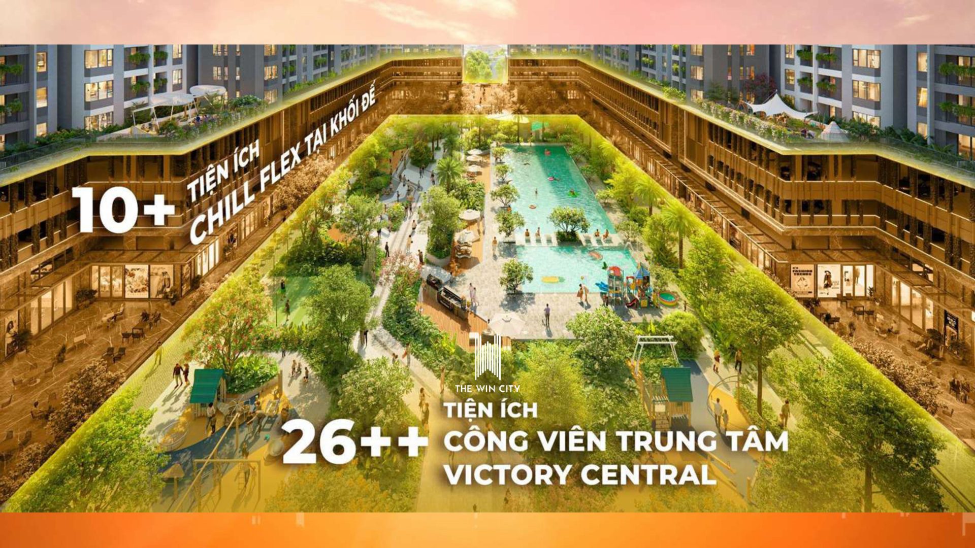 The Win City Long An – Giá bán, vị trí, pháp lý & đánh giá chi tiết 2026 3 Tiện ích hồ bơi và công viên The Win City